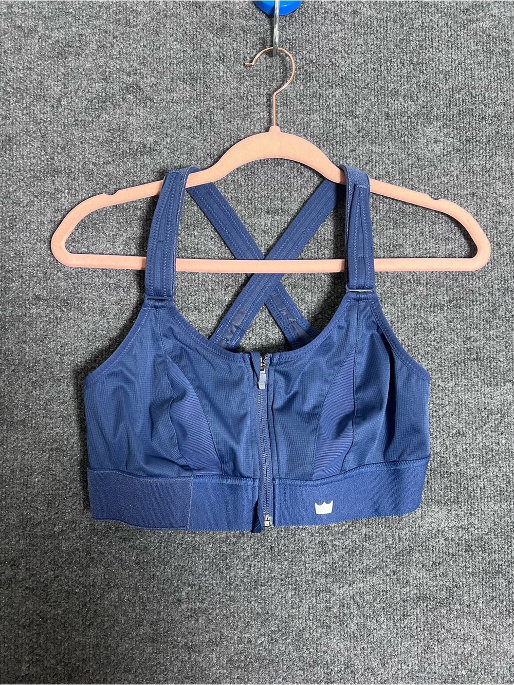 SHEFIT Ultimate Sports Bra Blue High Impact Front Zip Adjustable Crossback Sport